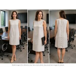 Cynthia Rowley Size 14 Linen Cotton Sleeveless Shift Dress Studded Neckline